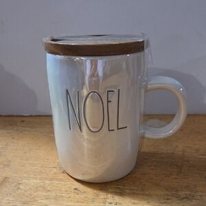 Rae Dunn White Mug with Wooden Lid - Noel Design